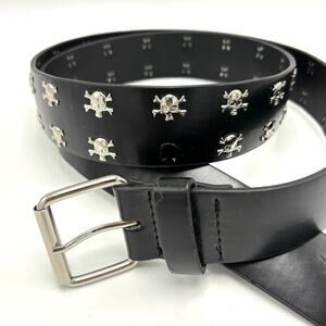 Studded Skull Crossbones Belt XL Black Faux Leather Goth Emo Metal Rock Grunge